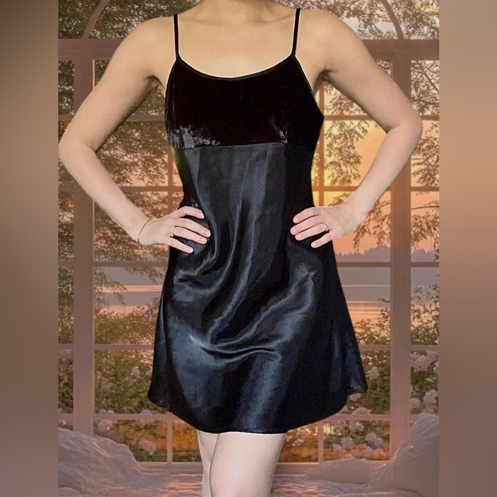 Vintage Delicate Treasures Intimates Velvet & Satin Slip Dress